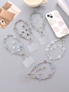 Light Luxury Fashion Plated Rose Bead Trumpet Flower Ins Style Mobile Phone Chain Pendant With Transparent Card