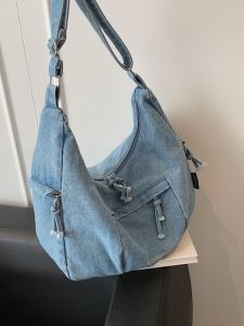 Casual Denim Dumpling Bag Large Capacity Commuter Tote Bag Versatile Single Shoulder Slant Cross Bag for Ladies 2025 New Style