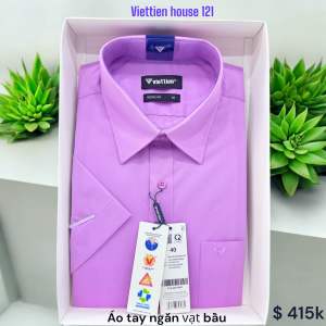 Việt tiến áo sơ mi màu tím hoa cà voilet trơn form Reguler vạt bầu