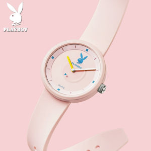 PLAYBOY jam tangan wanita untuk cewek terbaru 2024 original asli anti air import hadiah buat pacar cewek aesthetic silikon merah muda/hitam/putih