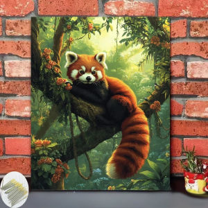 Bandai | Red Panda Lying on Branch Oil Painting by Number Kit DIY Paint by Numbers for Adults Canvas Animal Wall Art Home Decor Gift