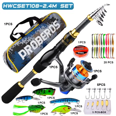 PROBEROS 1.5m-2.4m Fishing Rod and Reel Combo Kit Spinning Fishing Reel and Spinning Rods Fishing Line Lure Bag Hooks Full Set