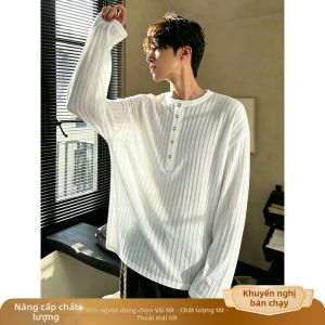 OUMULONG | Quần Áo Bảo Vệ Da Henry Cổ Đứng Sọc Tay Dài Mỏng