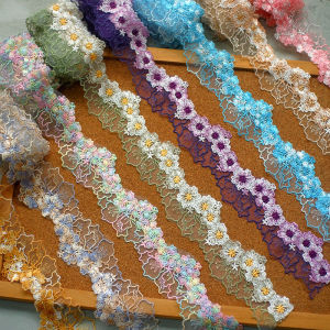 Floral Colorful Embroidered Lace Trim DIY Apparel Cheongsam Baby Clothes Hanfu Decoration Trim Net Cloth Accessories