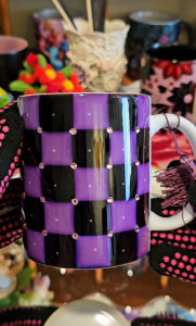 3D Purple and Black Square Printed Design On A Sublimation COFFEE Mug/CUP FOR GIFT/BIRTHDAY/GRADUATION/WEDDING (with Crystals)