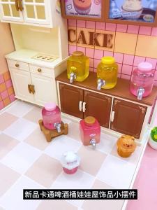 7PCS Mixed Beer Barrel Resin Charms Orange Pink Square Round Capybara Cat Cup Dollhouse Desktop Decor