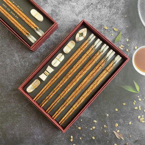 Wave Pattern Coconut Shell Wood High Quality Slip-Resistant Chopsticks Gift Set