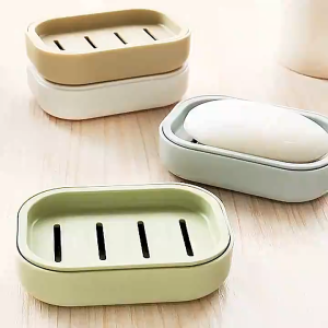 Okey Shop 1pcs Double Layer Square Soap Dish with Cover Plastic Drain Soap Box Household Bathroom Travel Simple Portable Creative Storage Box
