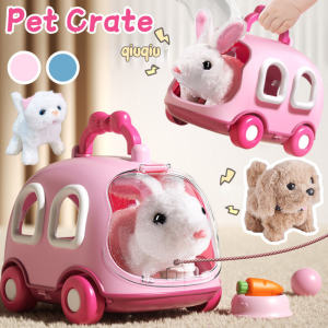 Pet Crate Toy with Accessories Cute Electric Bunny Stuffed Toy Simulation Cat Dog Walking Toy