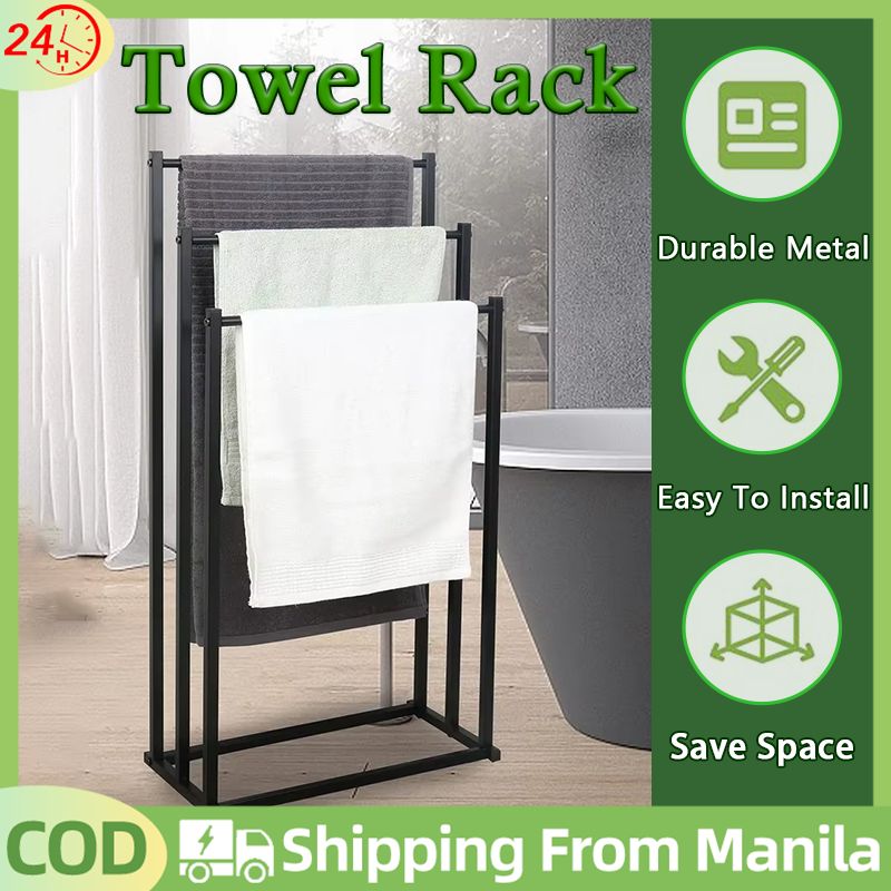 Bathroom Towel Rack Standing 3 Layer Bathroom Storage Rack Drying Rack Outdoor Clothes Rack Metal Towel Holder Non-Perforated Floor Towel Metal Storage Rack Floor Towel Rack Simple Balcony Storage Rack For Bathroom Bedroom