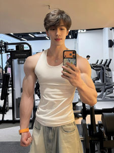 ZHUOCAN | White Ribbed Elastic Slim Fit Muscle T-shirt Vest Summer