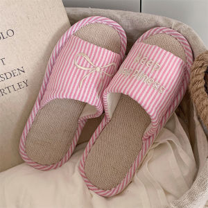Casual Anti-Slip Flat Bottom Floor Shoes Womens Korean Style Butterfly Knot Letter Slippers Home Cotton Slippers Velvet Surface