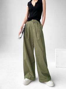 High Waist Wide Leg Pants Womens Casual Drapey Loose Long Trousers Spring Autumn New Style Military Green Design Sense