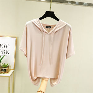 Korean Style Hooded Short Sleeve T-Shirt Women Summer Modal Loose Fit Thin Large Size Outerwear Fashionable Half Sleeve Body Shirt
