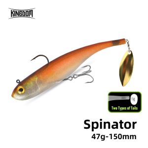 Kingdom Spinator Sinking Rotating Spoon Sequins Bait 150mm 47g PVC Material Artificial Soft Lure With Lead Head For Bass Fishing