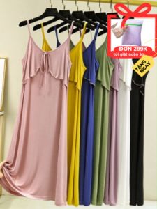 Váy đầm ngủ hai dây thắt nơ nữ tính vải Modal (gỗ Sồi) mềm mại thoáng mát mặc nhà mùa hè mã VAV0289