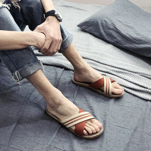 Retro Vải Lanh Dệt Thấm Hút Mồ Hôi Trong Nhà Tầng Gỗ Cặp Đôi Chống Trơn Trượt Đáy Dày Nam Nữ Dép Đi Trong Nhà Cổ Điển