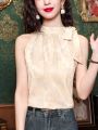 Acetate Satin Sleeveless Shirt Women's Fancy Inner Wear Shoelace Halterneck Vest Summer New Arrival off-the-Shoulder Small Top. 