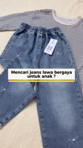 Seluar Jeans Budak Perempuan 1-12Y Kids Girl Long Pants Vintage Pearl Ribbons Jeans Baju Raya Seluar Panjang Baby Girl