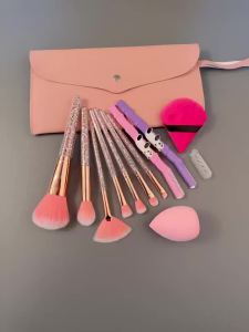 10/12/15/17pcs Professional Rhinestone Handle Makeup Brushes Set with Storage Bag Beauty Sponge Powder Puff for Face Eyes