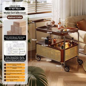 XIANGNANSONG | Luxury Mobile Side Table with Woven Basket Storage 2 Layers