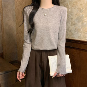 Slimming Solid Color Knitwear Loose Fit Turned Cuff Sweater Womens Base Layer Top Shoulder Width Regular Sleeve Long Length