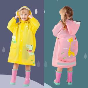 Kids Waterproof Raincoat with Schoolbag Pocket Cartoon Dinosaur Design