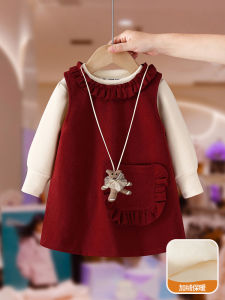 ชุดเดรสเด็กผู้หญิงฤดูใบไม้ร่วง/ฤดูหนาว ชุดเด็ก ชุดปีกนกสีแดง ชุดคลุมศีรษะ ชุดราตรี ชุดเด็กผู้หญิง FADUQUEEN วัสดุโพลีเอสเตอร์