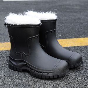 Giày Đi Mưa Đế Bằng Lót Cotton Cho Nữ Mùa Thu Đông Thường Ngày Thời Trang Giày Đi Mưa PVC Cổ Ngắn