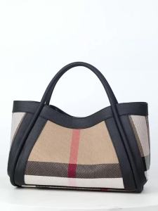 Aidrani | Canvas and Cowhide Leather Women Tote Bag Plaid Stripe Handbag with Leather Trim for Travel Daily Use