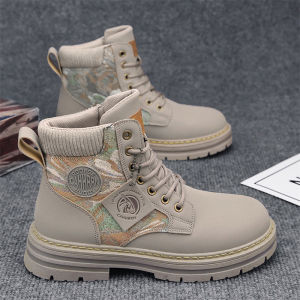 รองเท้าบูท Martin ผู้ชายระดับสูง ฤดูหนาว ผ้าขนแกะ เรียงรายกันน้ํากลางแจ้ง หนัง รองเท้า อุ่น สไตล์อังกฤษ ชุดทํางาน อินเทรนด์ ยี่ห้อ