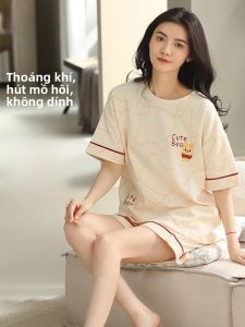 MiiOW | Bộ đồ ngủ cotton mùa hè cho nữ MiiOW Áo chui đầu cổ tròn in họa tiết hoạt hình Áo và quần ngắn rộng rãi thoải mái mặc ở nhà