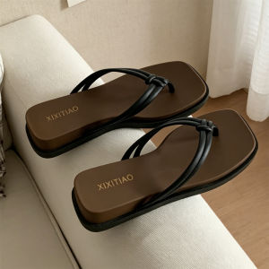 XIXITIAO | Double Thin Straps Square Toe Slip-resistant Womens Platform Flip Flops