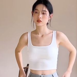 (SG InStock) Square Neck Padded Cotton Cropped Tank Top (Crop  Blouse Singlet Padded Top Athletic Camisole) -YGR02