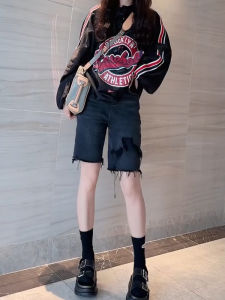 Summer New plus Size Thin Denim Short Pants Womens Fat MM Pear Body Shape Slimming Five-Quarter Pants High Waist Straight Leg