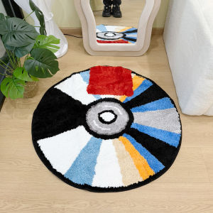 Vibrant Round CD Shaped Tufted Flocking Rug 3D Soft Pile Non-Slip Carpet Modern Home Decor for Living Room Bedroom