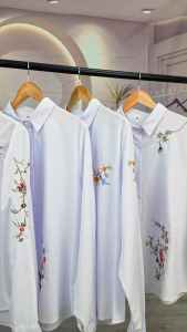 Embroidered Shirt Long Sleeves Stylish Design Versatile Artistic Tops Loose Womens White Shirt Blouses Shirts Tops Casual Linen