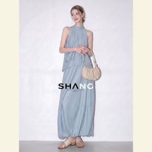 SHANGSHA | Elegant Wear Unique Style Watercolor Low Whisper Sleeveless Halter Dress Set