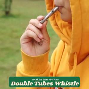 Outdoor Survival Whistle Stainless Steel Double Barrel HF Lifesaving Whistle 150DB High-Frequency Training EDC Tool for Emergency