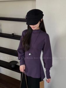 Thickened Woolen Knitted Sweater Womens 2025 New Design Batwing Sleeve Waist Cinching Slim Fit Half High round Neck Warm Top