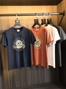 Mens Casual round Neck Short Sleeve T-Shirt Skin-friendly Combed Cotton Retro American Style Fashionable Urban Standard Fit