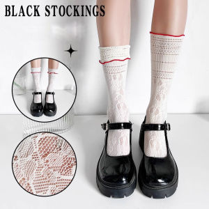 🧦KAK SHOPZ🧦ฤดูร้อนถุงเท้าลูกไม้กลางน่องสั้นบางเฉียบสำหรับผู้หญิง ญี่ปุ่น jk น่ารักถุงเท้าลูกไม้ตาข่ายกลวงเชื้อราขอบ