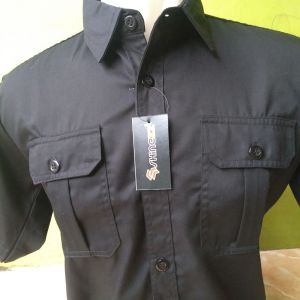 baju pdl pdh pria wanita slim fit kemeja pria lengan pendek seragam kerja atasan cowok cewek dewasa baju aotdor warna hitam polos bahan american drill