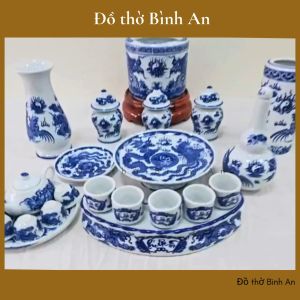 Ống cắm hương men xanh vẽ - Gốm sứ Bát Tràng cao cấp - Đồ thờ Bình An - Decor Phong thủy