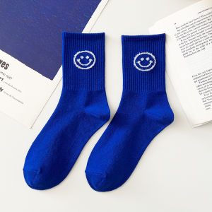 Klein Blue Socks Mid-Calf Four Seasons Men Women Trendy Letter Smiley Face Pure Color Fashionable Cotton Sweat Absorbent Socks