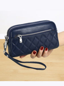 Genuine Leather Double-Layer Clutch Womens 2024 New Arrival Mobile Coin Purse Long Ladieswear Fancy Cowhide Chain Small Bag