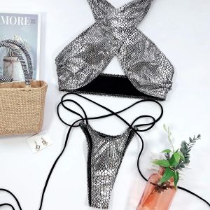 Hanging Neck Strap Low Waisted Bikini Set Halterneck Banded Bikini Suit