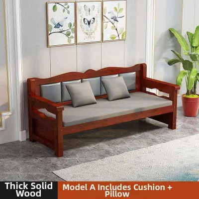 New Chinese Style Solid Wood Sofa with Storage Drawers for Small Households