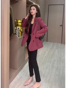 QFN | Elegant Mature Style Red Short Suit Jacket