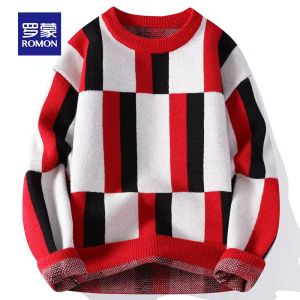ROMON | Lormen Mens Knitted Sweater Casual Thickened Warm Inner Wear Base Layer Winter Fashion City Style Long Sleeve Round Neck Pullover